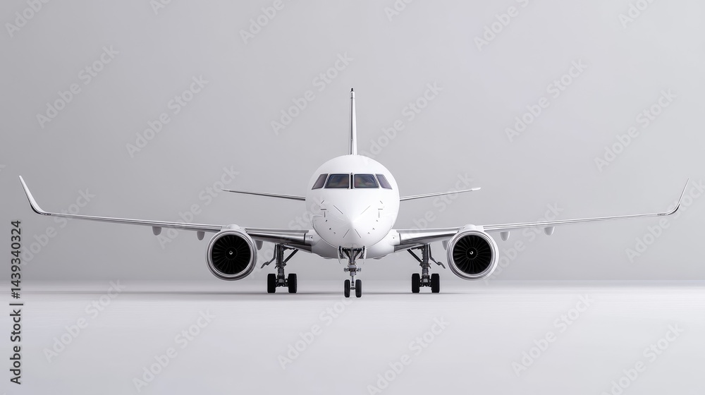 Modern white jetliner, front view Modern white jetliner, front view