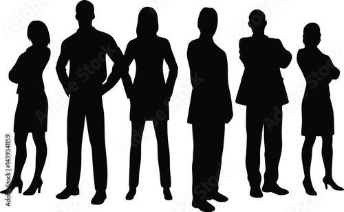 Silhouette of business team standing together with arms crossed and hands on hips in black