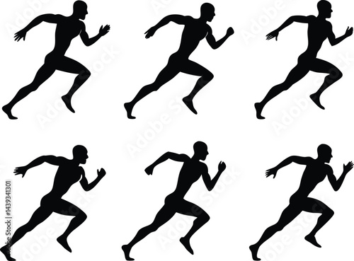Wallpaper Mural A repeating pattern of black silhouette runners in motion against a white background space Torontodigital.ca