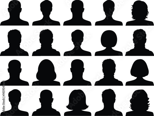 Collection of various silhouette headshots arranged in a grid pattern on white background