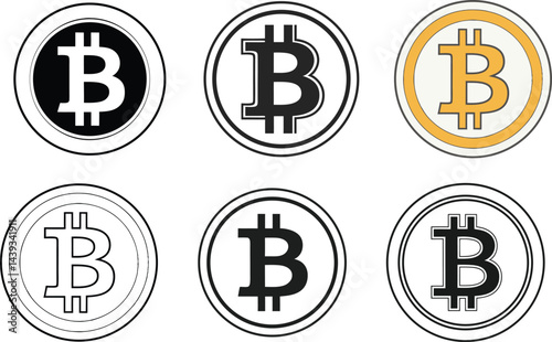 Bitcoin Flat Symbol Icon Vector Bundle – Isolated Cryptocurrency Illustration

