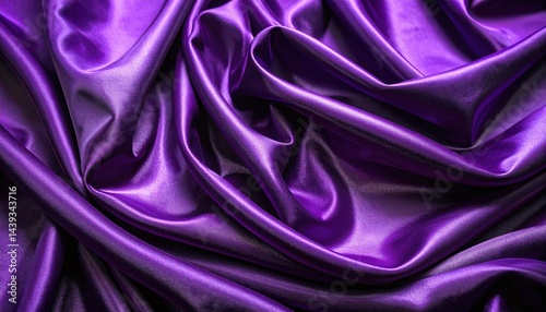 Luxurious purple satin drapes in soft folds, creating a rich texture and elegant mood perfect for festive or glamorous visuals.