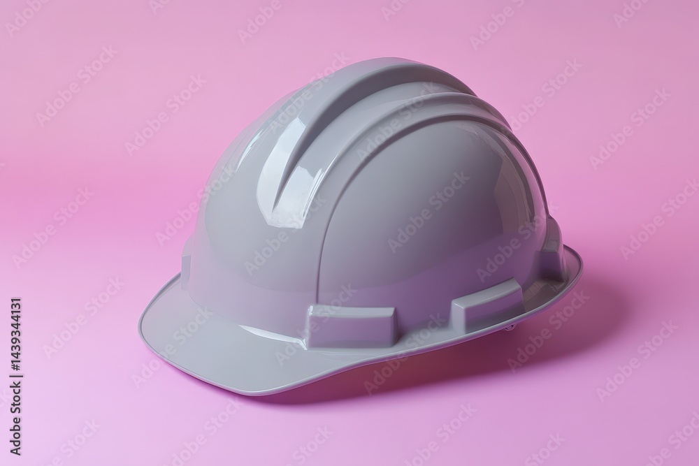 Fototapeta premium Light gray safety helmet on a pink backdrop.