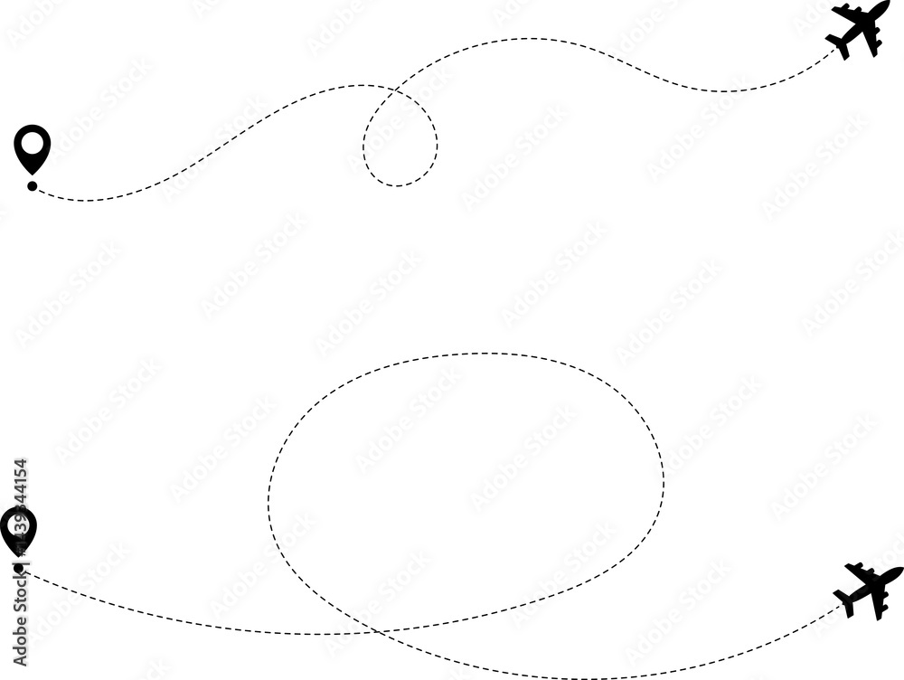 Airplane routes. Travel icon. Travel from start point and dotted line tracing. Airplane routes. Travel icon. Travel from start point and dotted line tracing.