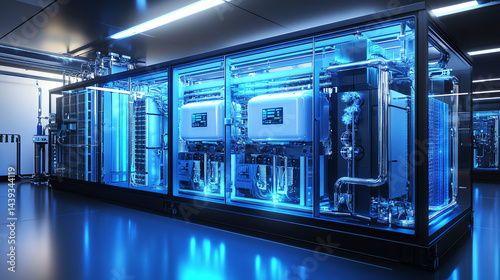 Wallpaper Mural Hyper-realistic 8K rendering of a next-gen hydrogen-powered data center with modular racks, advanced cooling, and sleek high-tech materials. Futuristic, energy-efficient, and ultra-detailed Torontodigital.ca