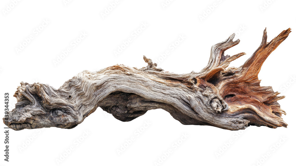 Weathered driftwood log with textures, isolated on transparent background, natural element concept Weathered driftwood log with textures, isolated on transparent background, natural element concept