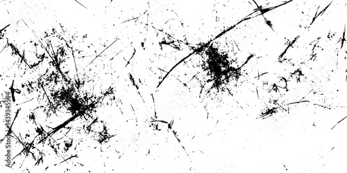 Black and white scratch texture overlay with distress effect, grunge dust, and worn damaged surface pattern.
