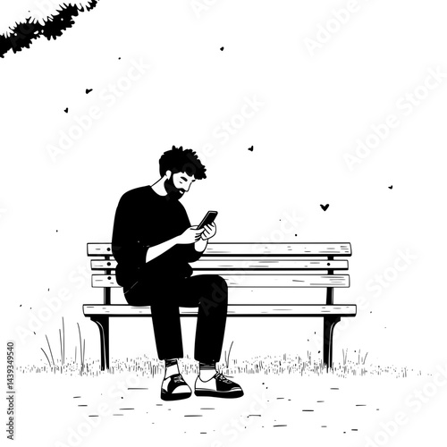 Black and White Silhouette or Line Art Illustration of Man or Woman Handing Mobile Phone - Communication Concept