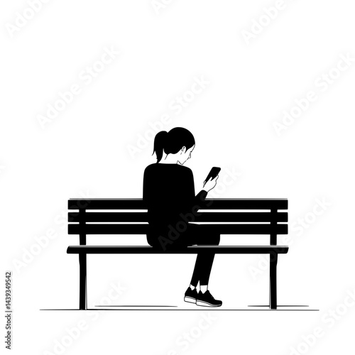 Black and White Silhouette or Line Art Illustration of Man or Woman Handing Mobile Phone - Communication Concept