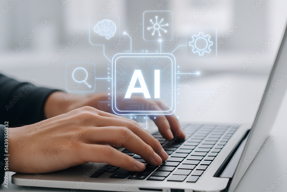 AI and Machine Learning Concepts Illustrated on a Laptop AI and Machine Learning Concepts Illustrated on a Laptop