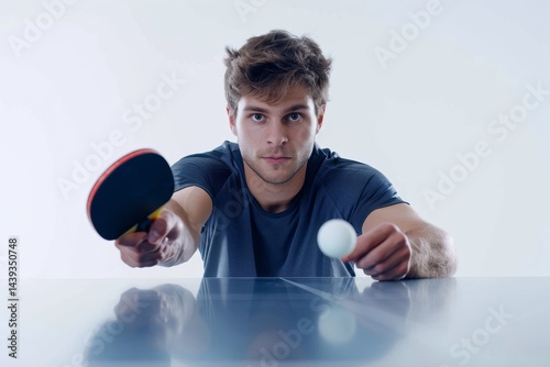 Futuristic Table Tennis Action with Advanced Paddle Isolated On White Background.