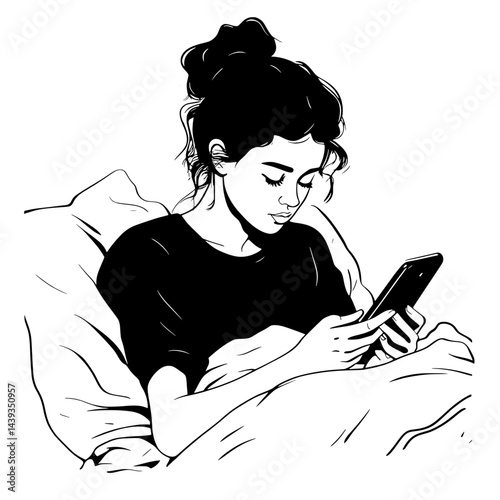 Black and White Silhouette or Line Art Illustration of Man or Woman Handing Mobile Phone - Communication Concept