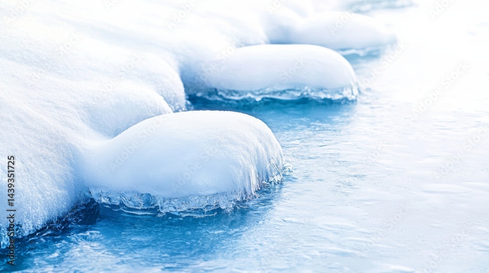 Fototapeta premium Icy Alpine Streams with Frozen Edges Reflecting Light in a Tranquil Winter Landscape