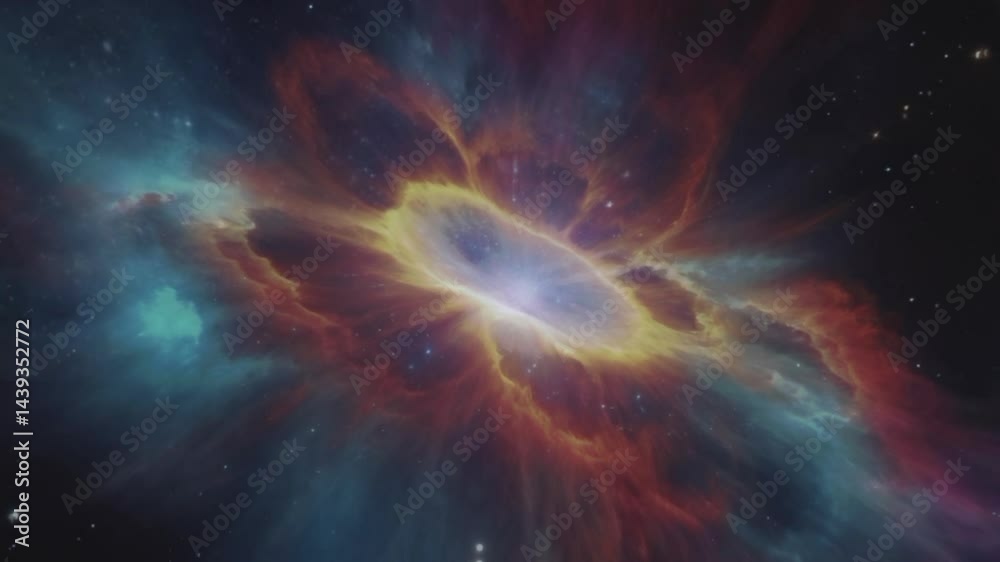 This stunning image features a bright and dynamic nebula, most likely the remnant of a supernova. At its center is a bright and intense star, emitting powerful light in all directions.