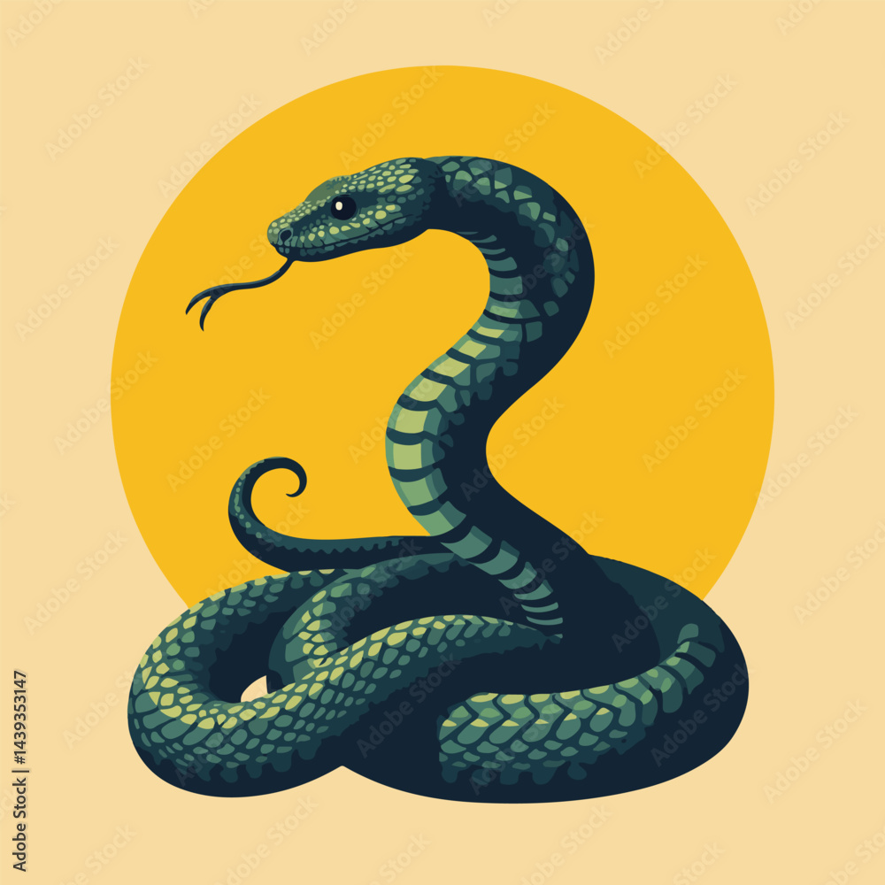 Fototapeta premium Unique Snake Vector Illustrations for World Snake Day | Eco-friendly Conservation Designs, Solid Color Artwork, Perfect for T-shirts, Posters, and Social Media Awareness Campaigns