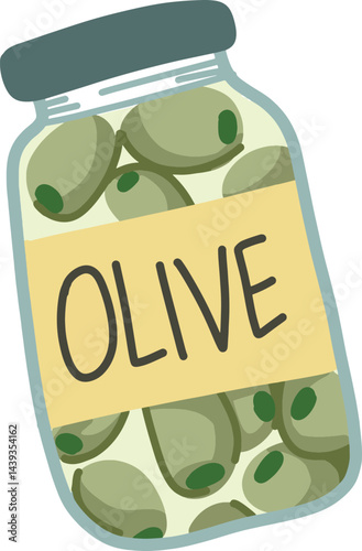 Jar of green olives with label