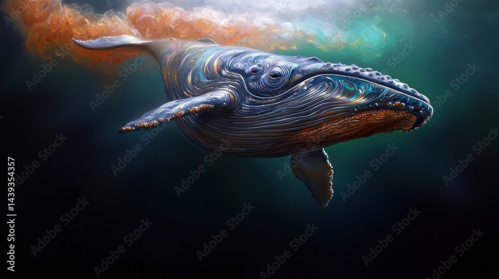 Fototapeta premium Majestic whale swims through colored ocean depths