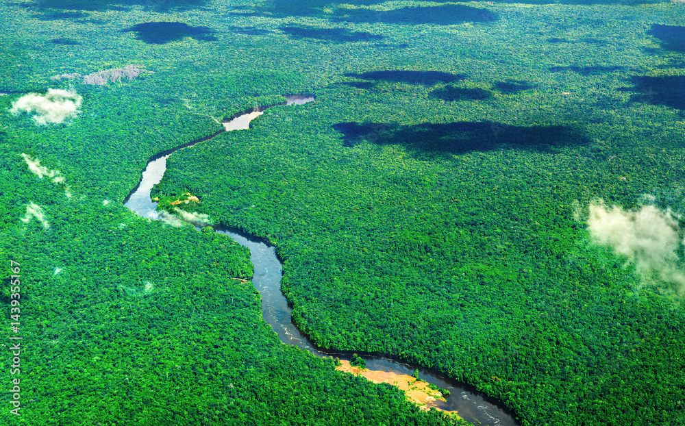 Aerial view of the Potaro river in Guyana, South America
