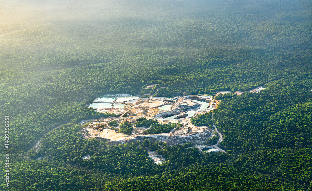 Aerial view of Bonasika Bauxite Mine in the Amazon rainforest of Guyana