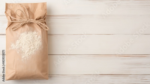 Brown Paper Bag of Flour on White Wooden Table