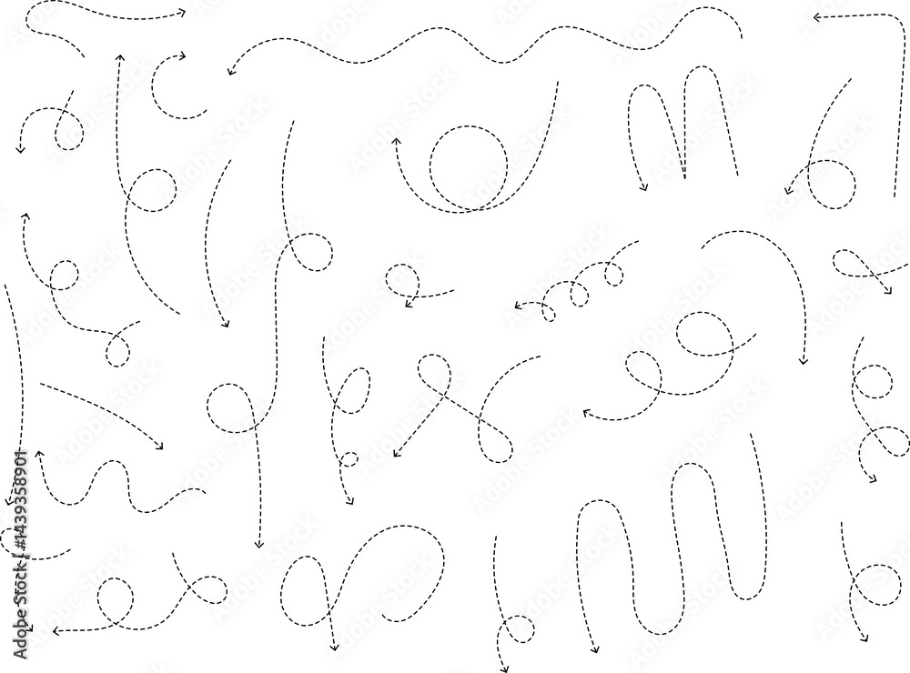 Curve arrow icon. Curved dotted arrow. Zigzag arrow stripes with dotted lines. Curve arrow icon. Curved dotted arrow. Zigzag arrow stripes with dotted lines.