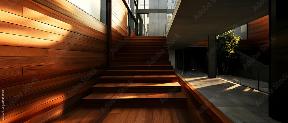 Obraz premium Modern Wooden Staircase Interior Design