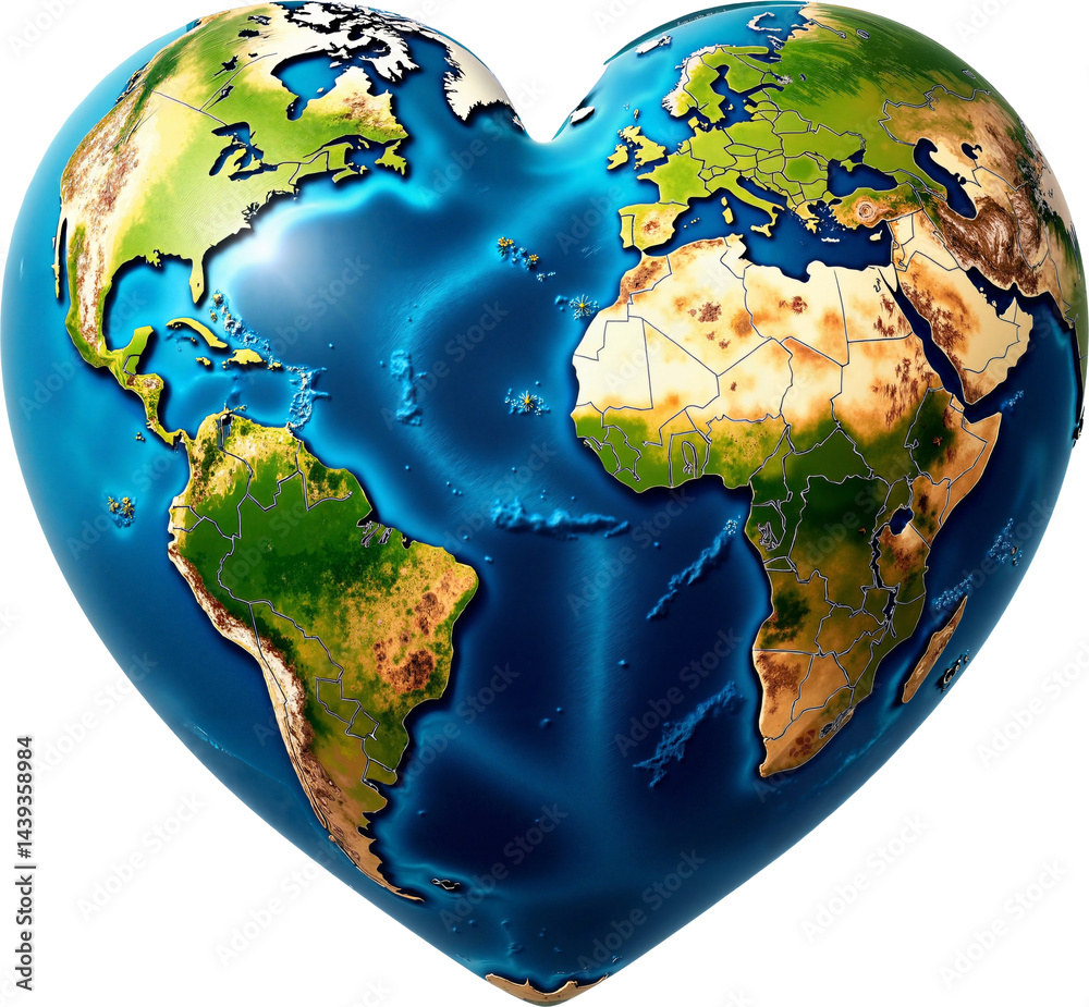 Heart-Shaped Earth Globe Isolated on Transparent Background for Environmental Campaigns and Eco-Friendly Promotions