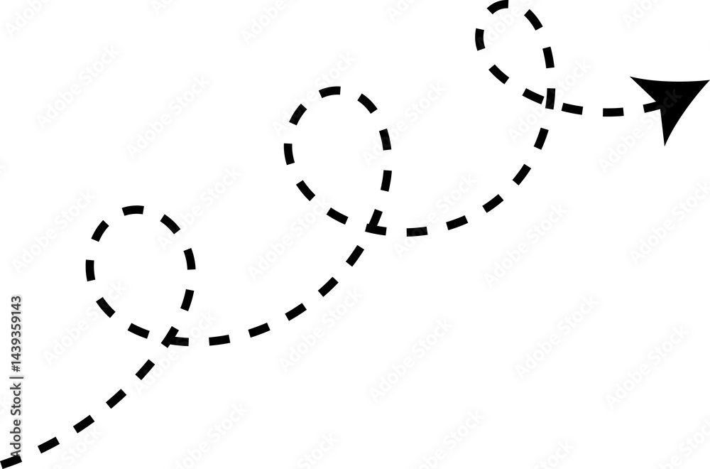 Curve arrow icon. Curved dotted arrow. Zigzag arrow stripes with dotted lines. Curve arrow icon. Curved dotted arrow. Zigzag arrow stripes with dotted lines.