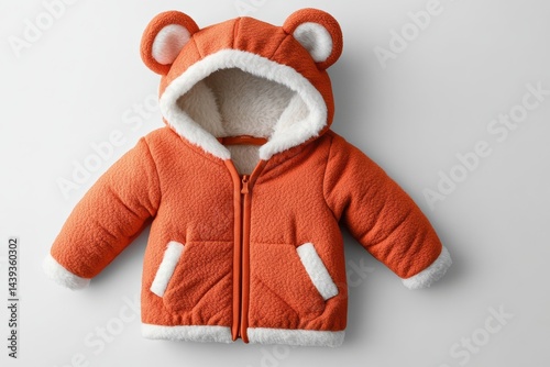Cozy orange children's jacket with bear ears and fluffy lining for winter adventures