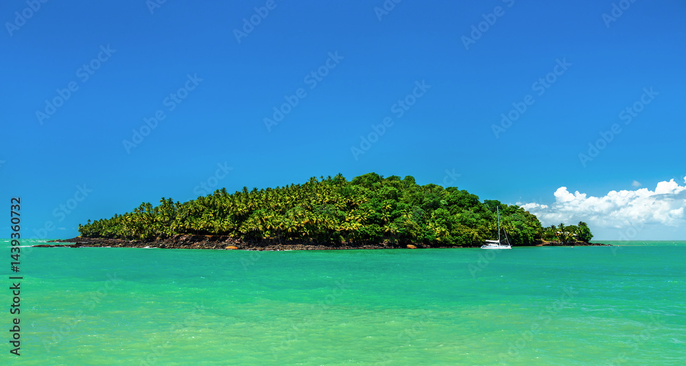 View of Saint Joseph Island from Isle Royale in Salvation Islands Archipelago in French Guiana