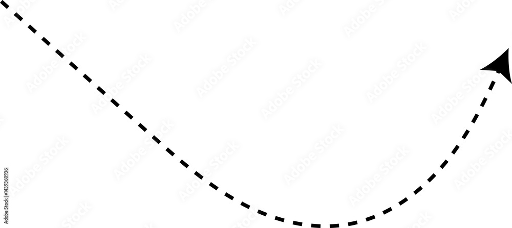 Curve arrow icon. Curved dotted arrow. Zigzag arrow stripes with dotted lines.