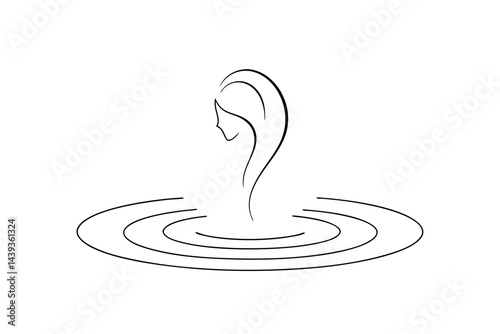 Minimalist line art of womans reflection in water with concentric ripples emanating outward