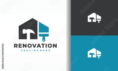 Renovation Logo with Hammer and Paintbrush Icon