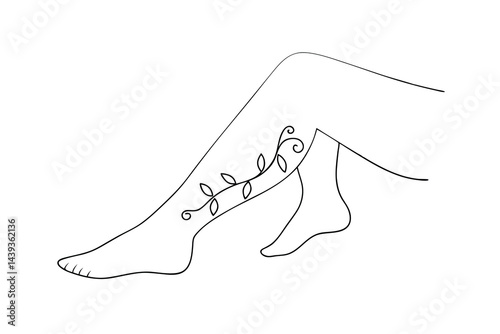 Elegant womans leg adorned with delicate vine art line drawing for feminine beauty and grace