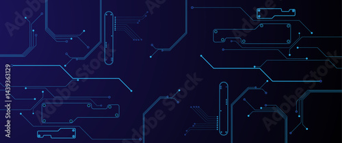Vector illustration fantastic digital technology. Technology lines circuit and dots on blue background, circuit board network connection.
