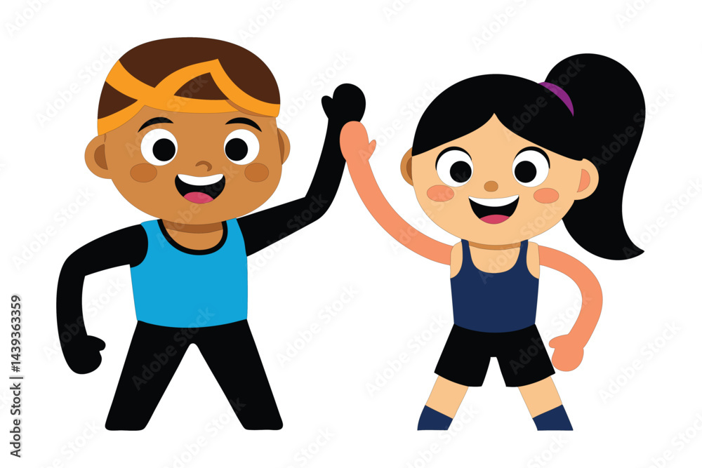 Workout Partner Duo - Trainer & Client High-Five After Training Session - Positive Energy Vector Art Workout Partner Duo - Trainer & Client High-Five After Training Session - Positive Energy Vector Art