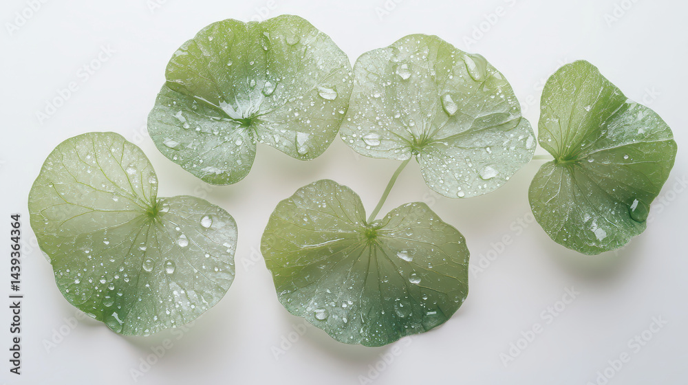 Fresh Green Water Lily Leaves with Dew Drops Fresh Green Water Lily Leaves with Dew Drops