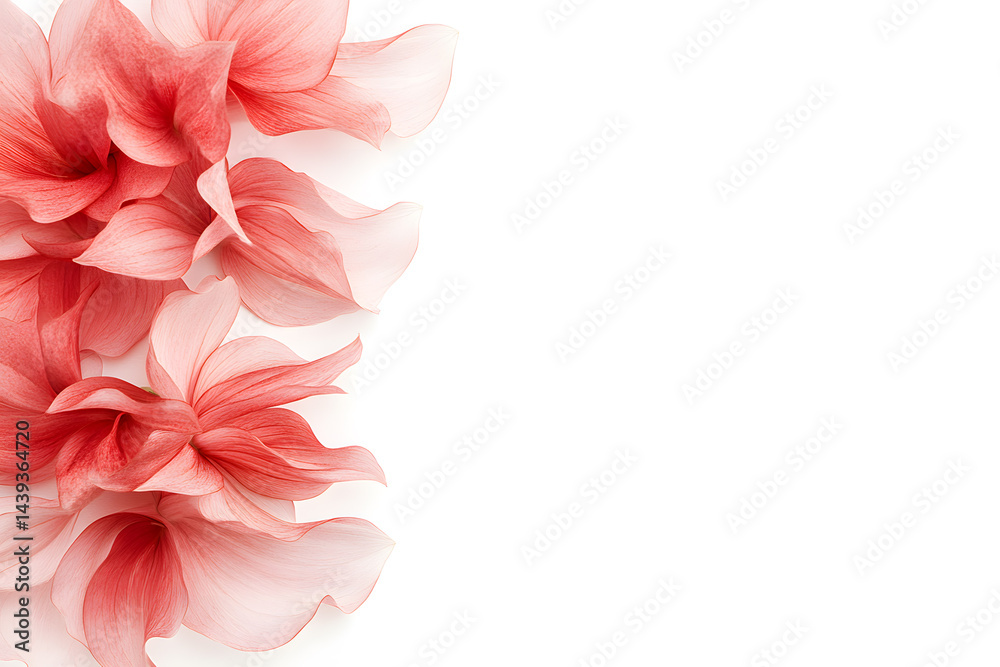 Pink dahlia petals on background. Delicate powdery pink background with copy space