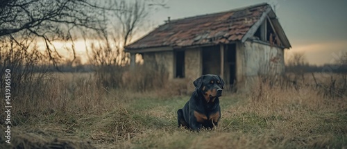 home tough Rottweiler guarding countryside