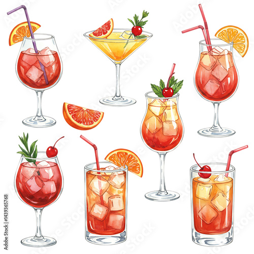 Refreshing Summer Cocktails: Watercolor Drink Collection