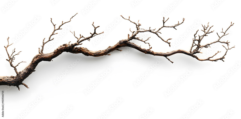 A bare, gnarled branch isolated on white background