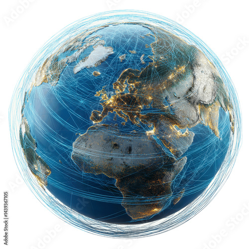 Global Network Connections Illuminated Earth with Digital Pathways