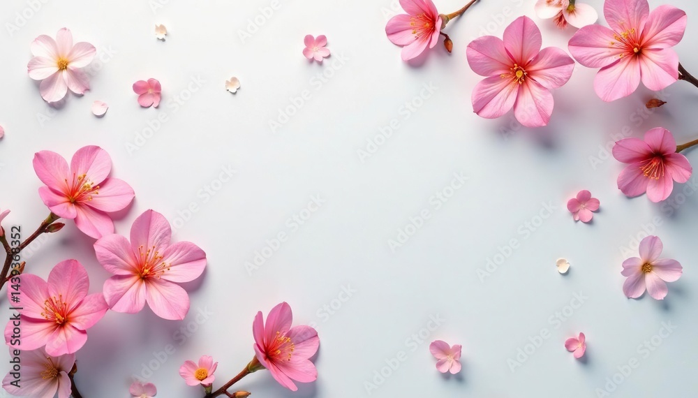 Fototapeta premium Delicate small blooms, scattered evenly on a light background, small, wallpaper