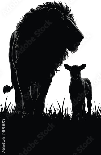 lion and ram silhouette stock photos