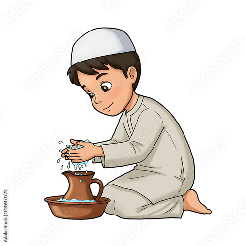 Boy Performing Wudu: Islamic Ritual Ablution