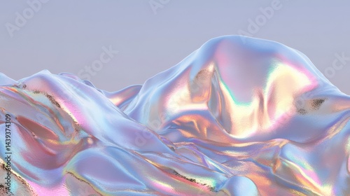 Exploring the iridescent peaks of a holographic landscape crafted with metallic textures and reflections