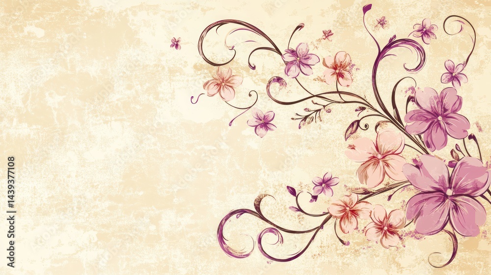 Decorative floral design on textured background, ideal for wallpaper or digital art Decorative floral design on textured background, ideal for wallpaper or digital art