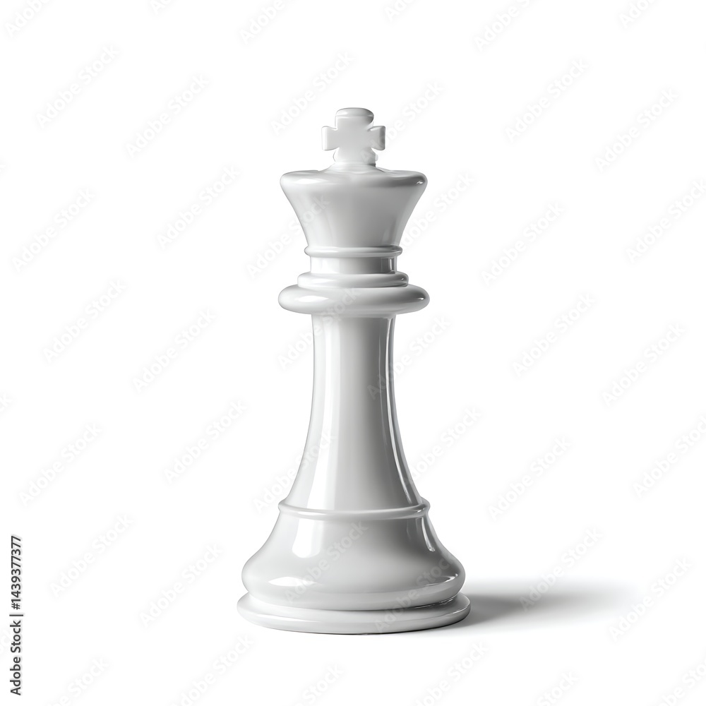 A single white chess king piece, photographed in isolation against a clean white background A single white chess king piece, photographed in isolation against a clean white background