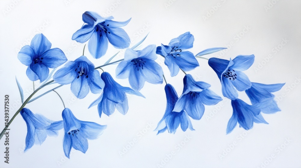 Fototapeta premium Bluebell flowers on clean white canvas