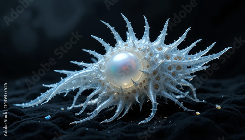 Stunning Crystal Seashell with Pearl  Fantasy Ocean Life   Macro Photography